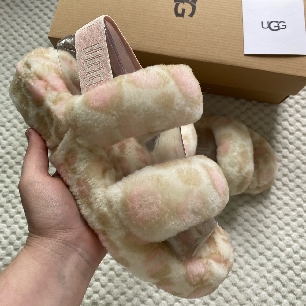 Ugg oh yeah slipper, light pink and white cheetah print, Women’s 8
